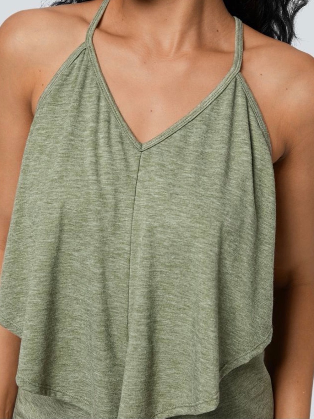 NWT Halara V Neck Tie Back Ruched Maxi Slip Dress Light Green Floral Yarn S - Picture 5 of 8